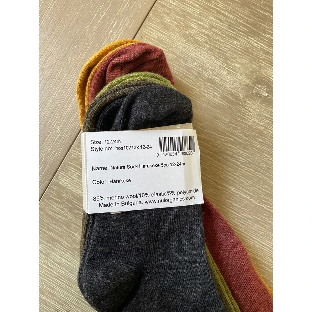 Nui Organics Nature Sock Harakeke 5pc Multicolor 12-24m New With Tags